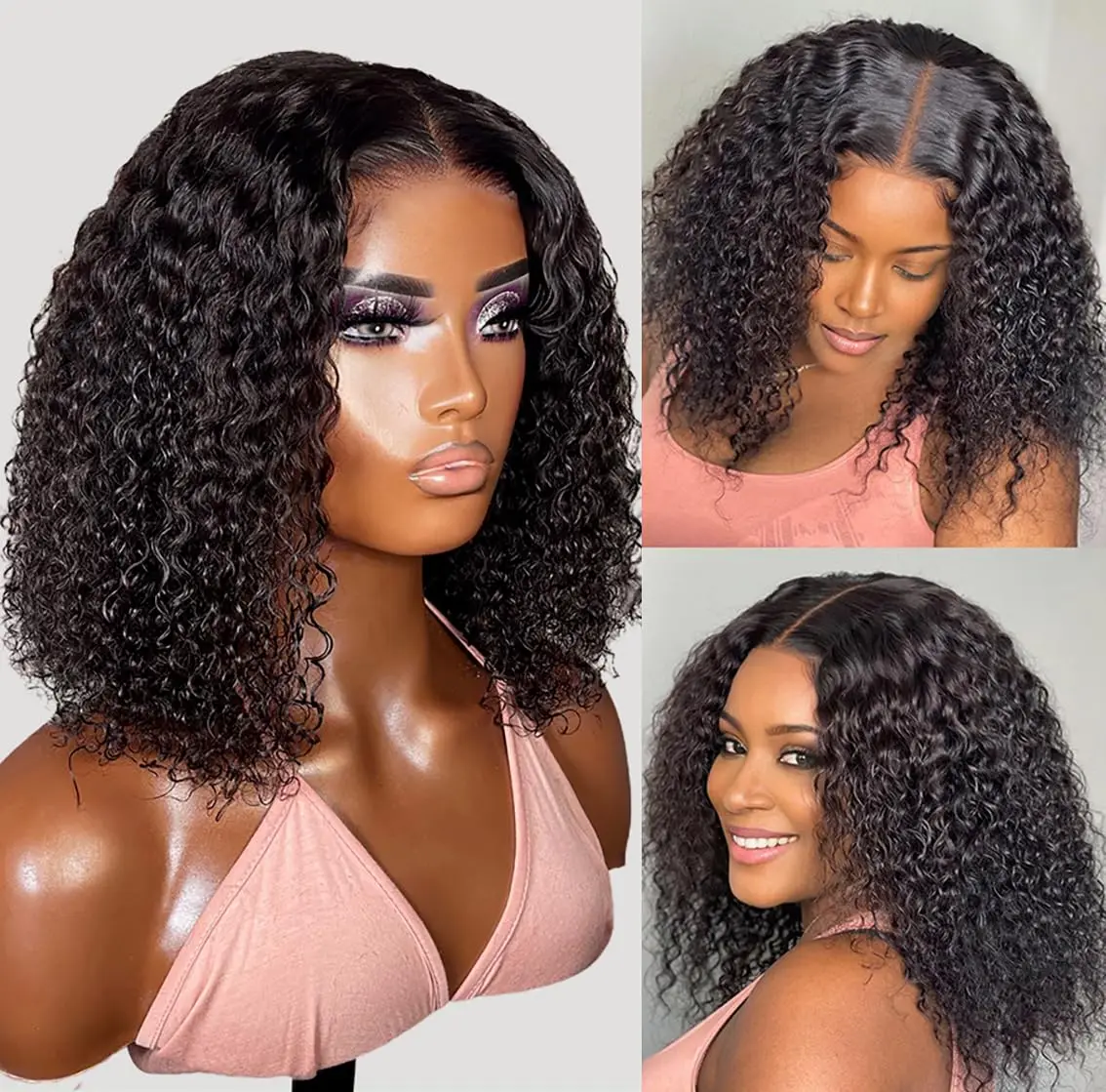 Wear and Go Glueless Wigs Pre Plucked Human Hair Brazilian Natural 13x4 Short Curly Bob Transparent Lace Front Wig For Women