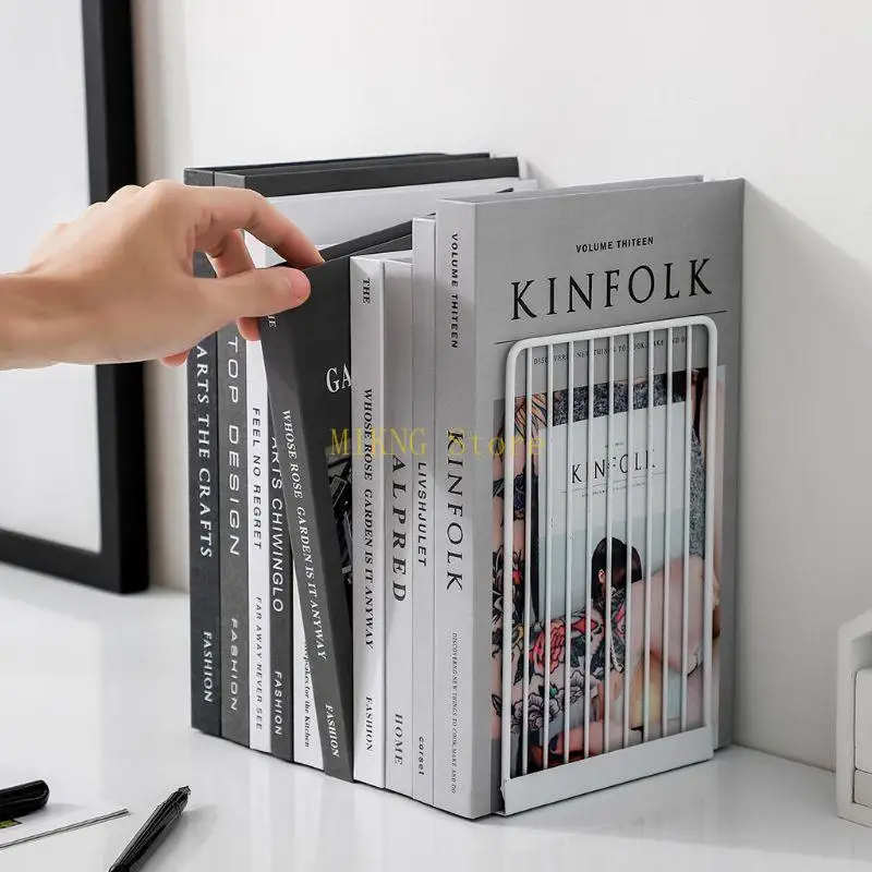 1 Pair Bookends Book Stand Support Simple Iron Desktop Non Slip Rack Shelf Holder Office Magazine best sale