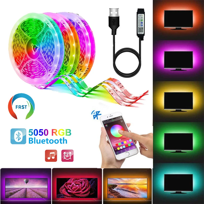 Led Strip Lights 5050 RGB Bluetooth APP 24 keys Remote Control DC5V USB Neon Light Colorful TV Background Smart home Lighting