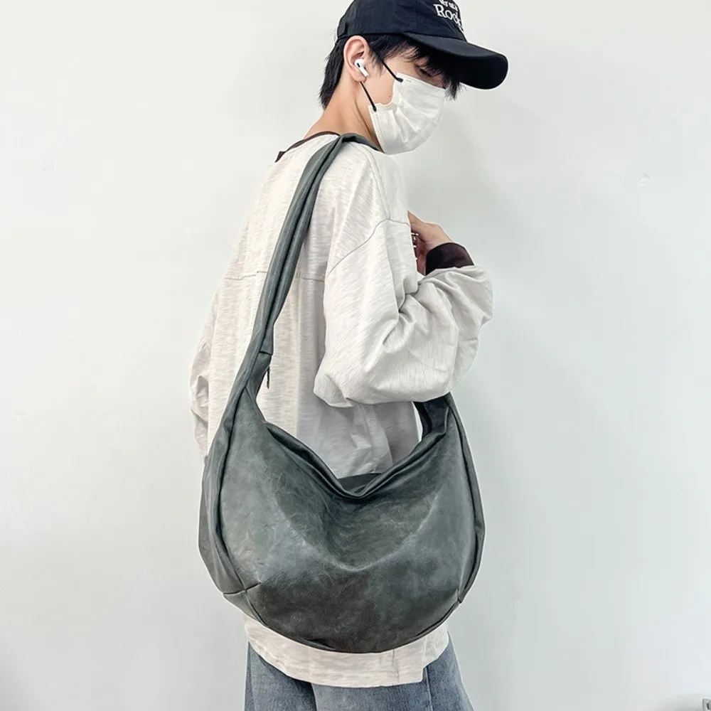 حقيبة كتف من جلد البولي يوريثان على الطراز الياباني متعددة الوظائف ملابس الشارع عادية حزمة الصدر سعة كبيرة حقيبة زلابية الذكور الرائعة يومياً #4