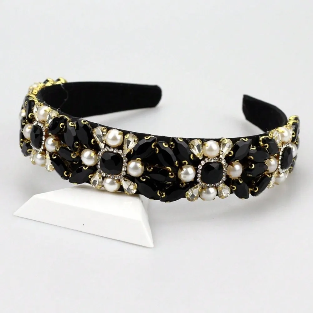 Baroque Rhinestone Headband Hair Clip Shiny Color Drill Vintage Crown Headband Hair Accessories Women's Wide Headband Bridal