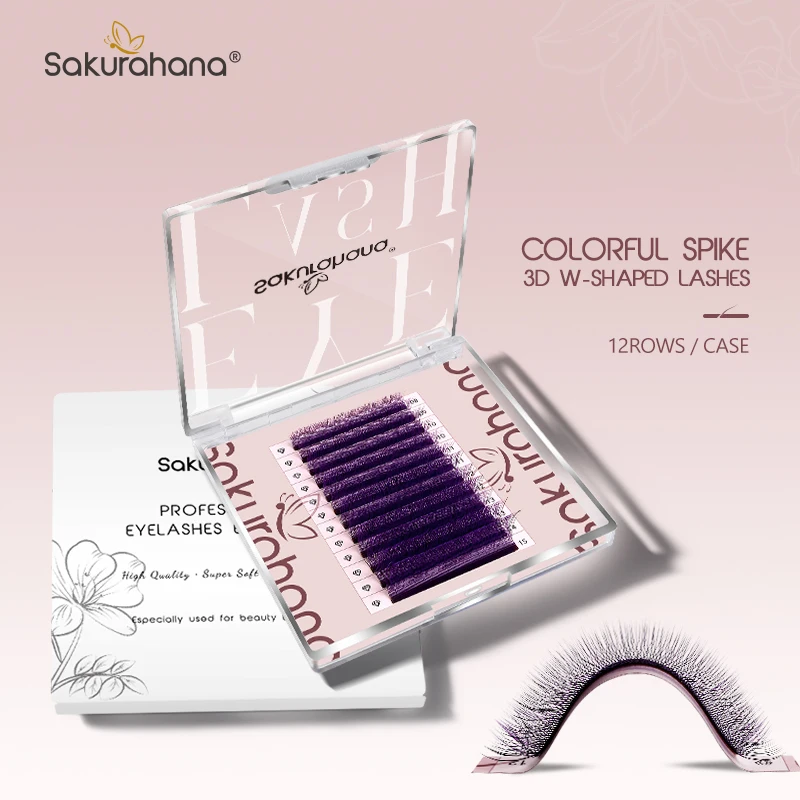 

Sakurahana Colorful Spike 3D W-Shaped Lashes Three-core Shape Faux Eyelashes Blue Pink Purple Clover Natural Soft False Lashes