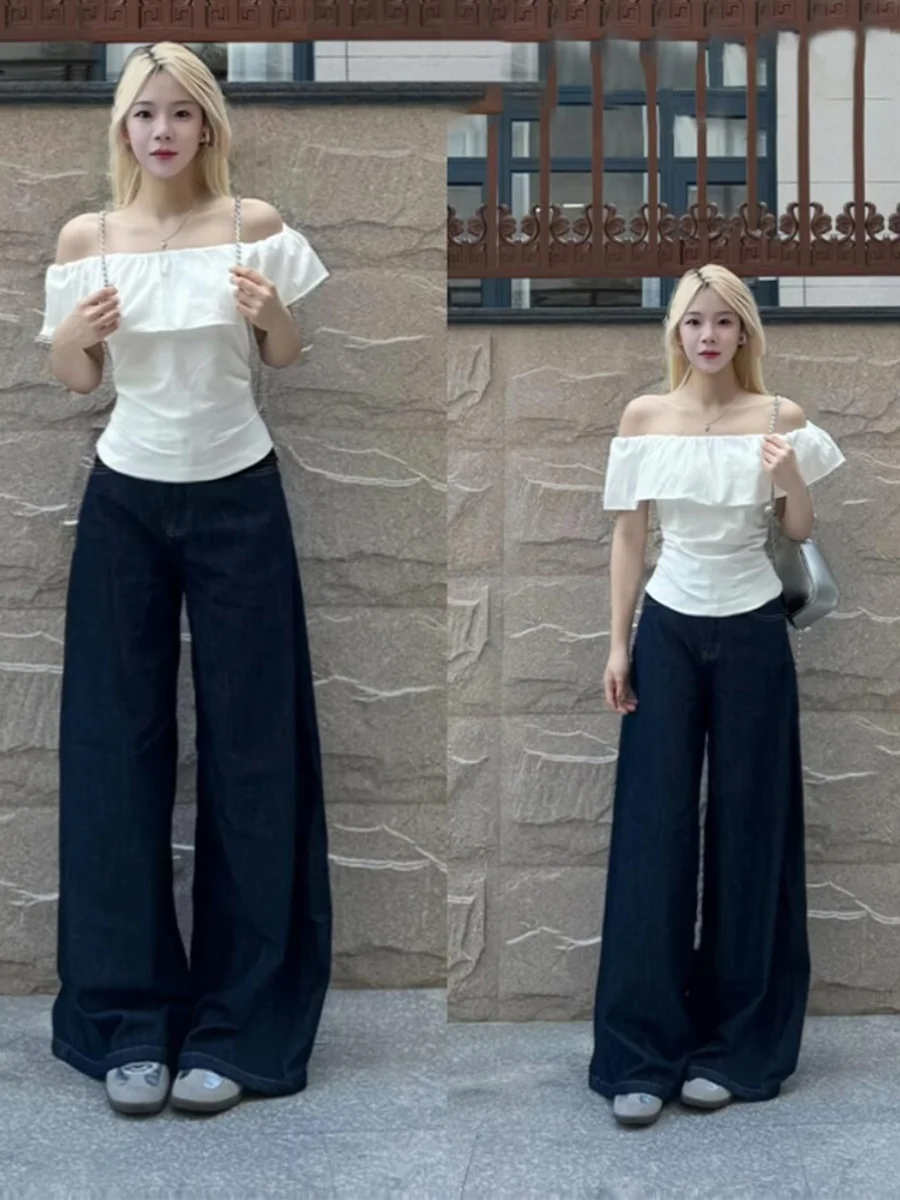 일레 원숄더 노출된 쇄골 오르트-스베 티셔츠 여성 여름 슬림핏 오르트 슬레 젠틀 로터스 레 탑 트렌디