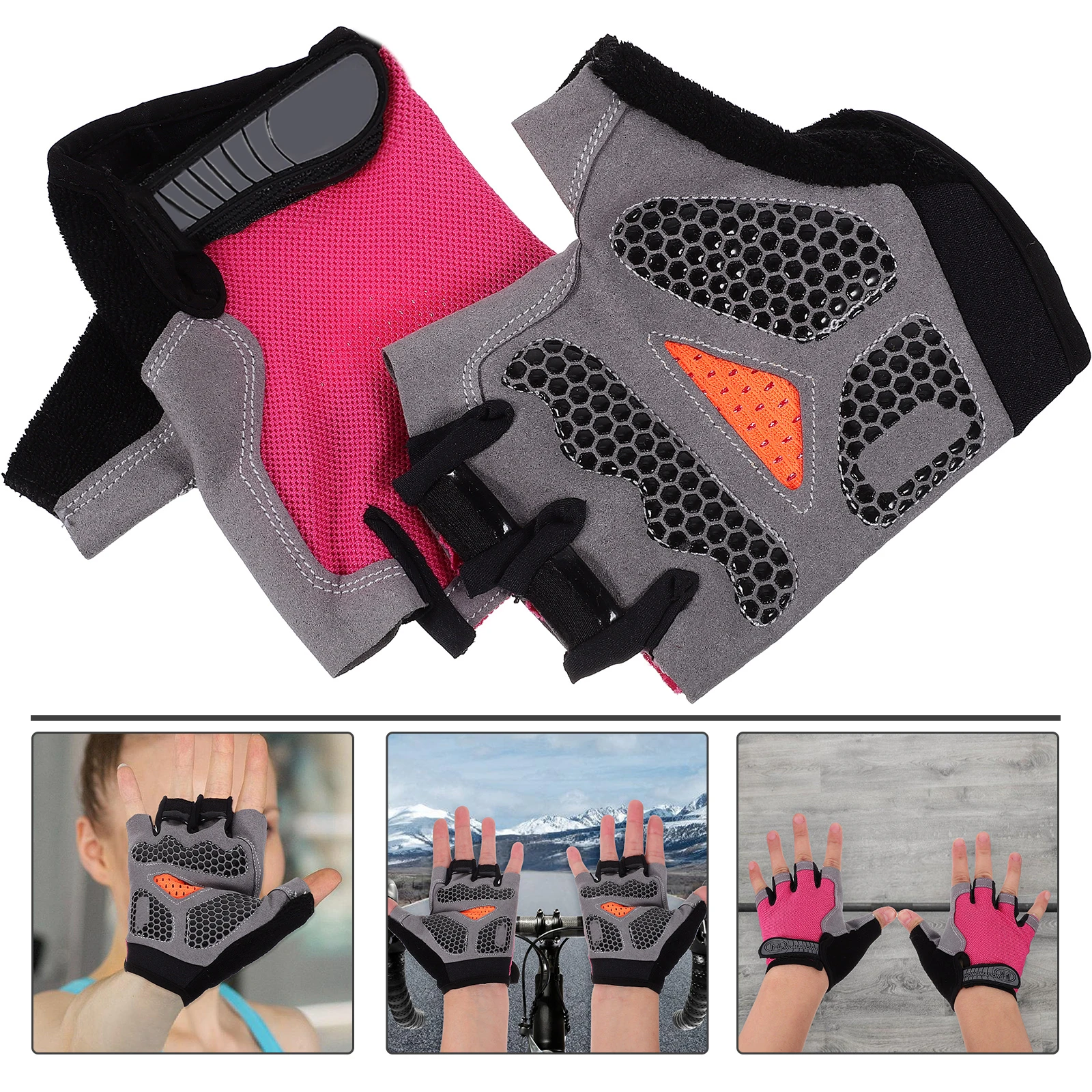 

1 Pair Outdoor Riding Gloves Half Finger Breathable Sports Cycling Gloves For Men Women Pink S Size Lightweight Shockproof For