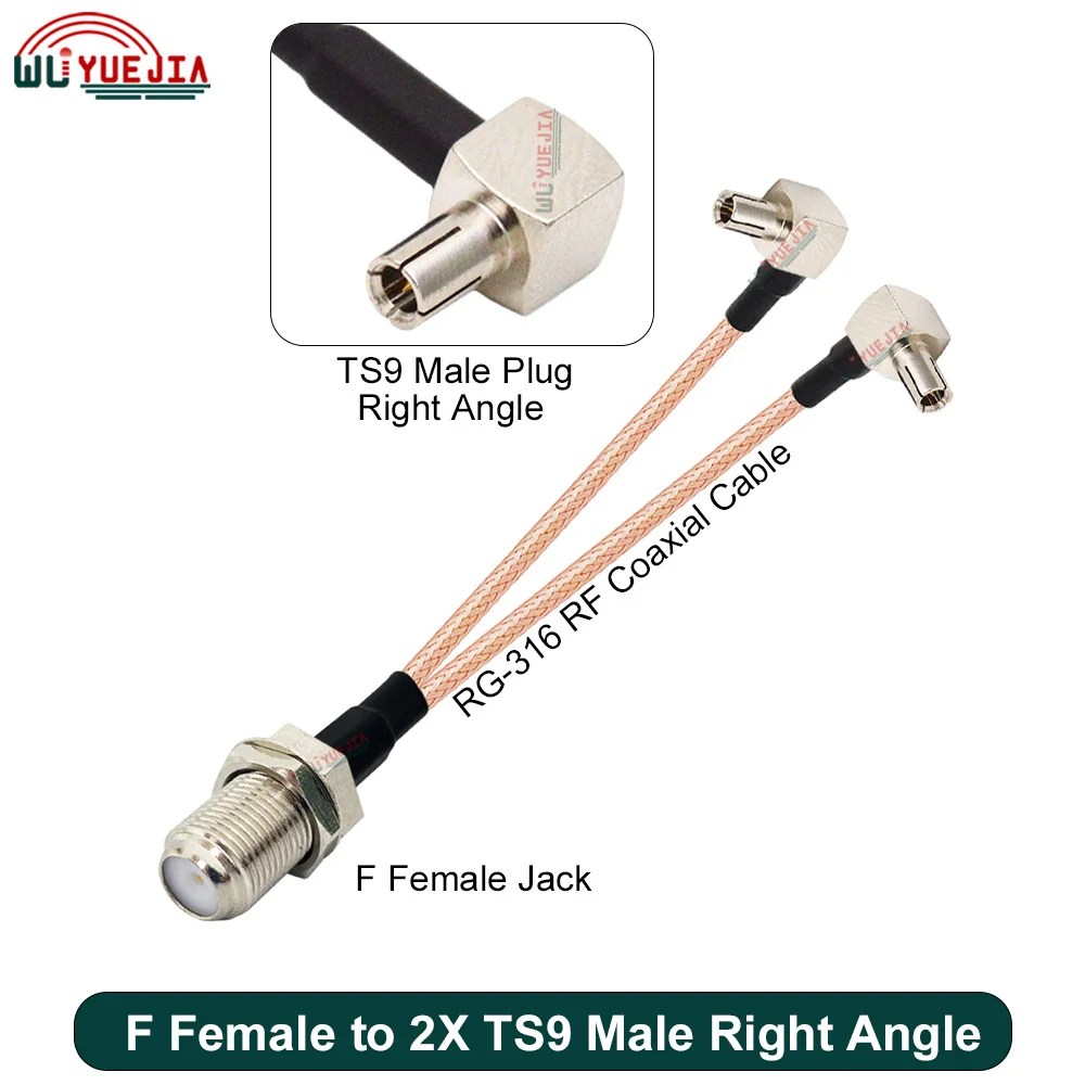 RG316 Y Type F Male / F Female Jack to Double TS9 Male or CRC9 Plug 50ohm RF Connector Coaxial Cable WIFI Antenna Jumper Pigtail