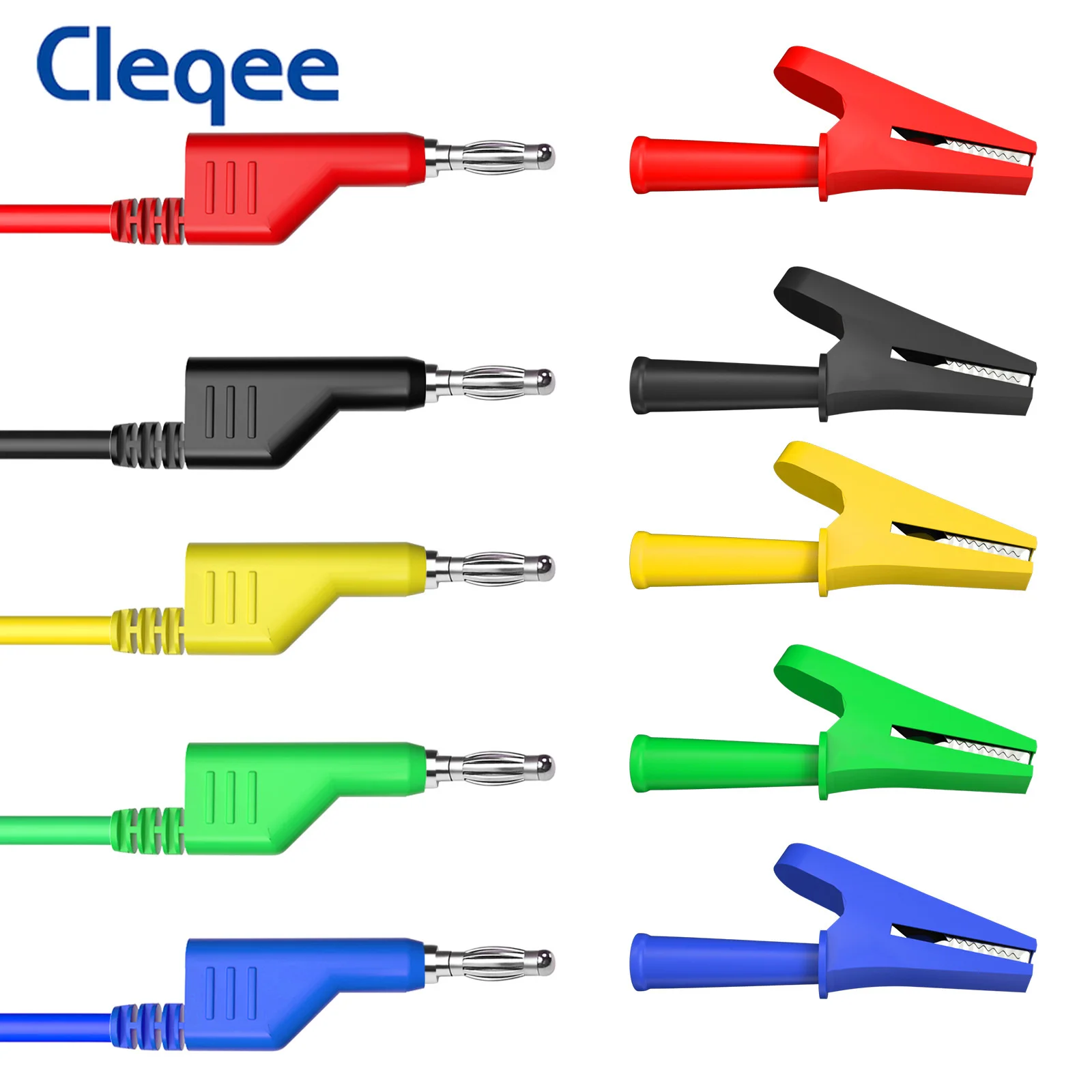 Cleqee-コード付きバナナプラグセット,15個セット,モデルP1036.2002,デュアル4mm,絶縁およびワニ口クリップセット,1000v