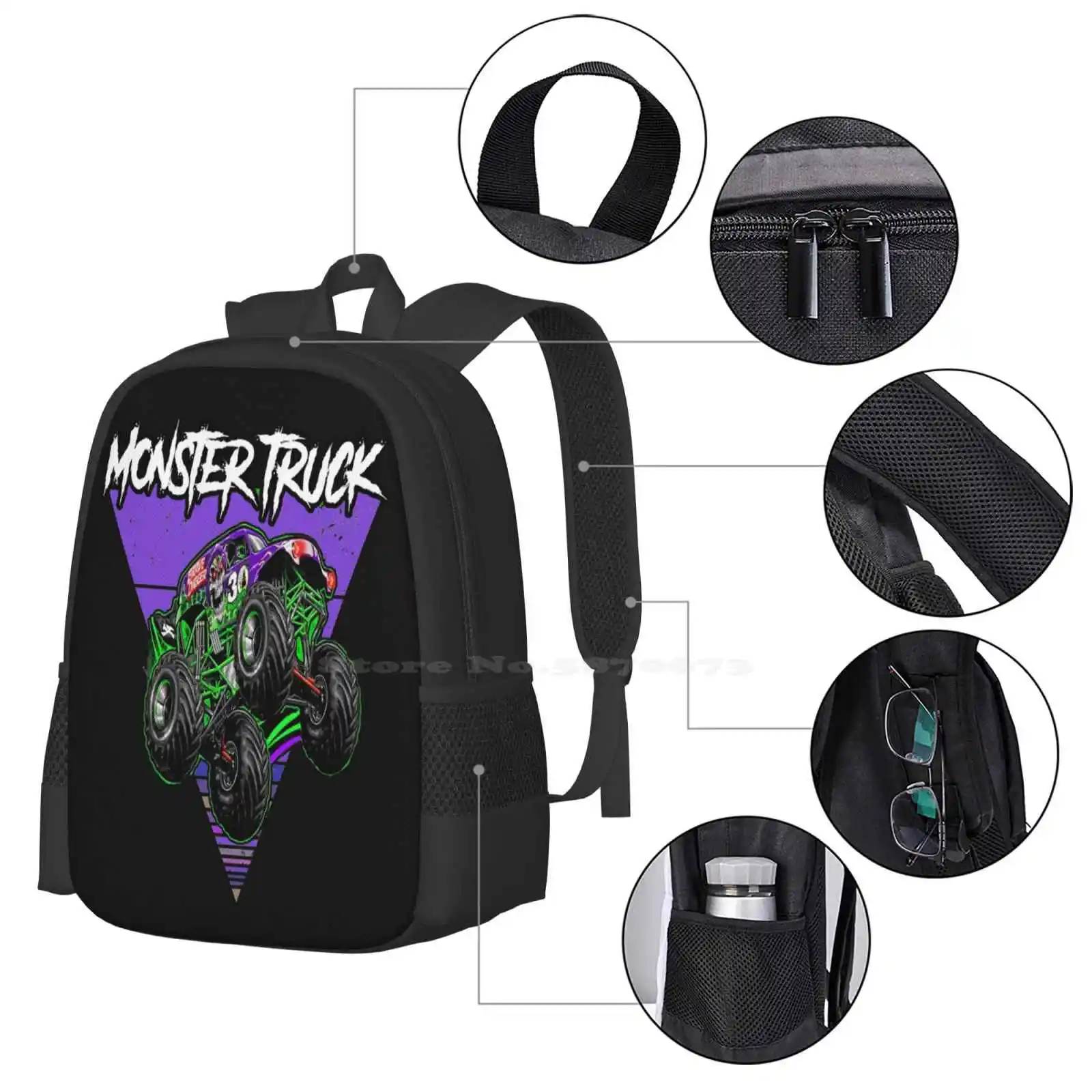 Monster Jam Grave Digger Monster Truck Fanart Gift School Bags Travel Laptop Backpack Monster Jams Monster Jam Kids Monster