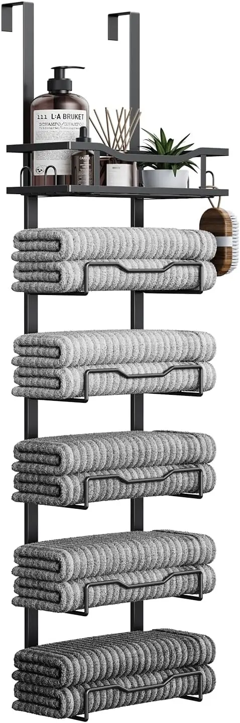 

Hanging Towel Racks for Bathroom No Drill - 6-Tier Over The Door Bath Towel Storage Organizer for Small Bathrooms - Tier