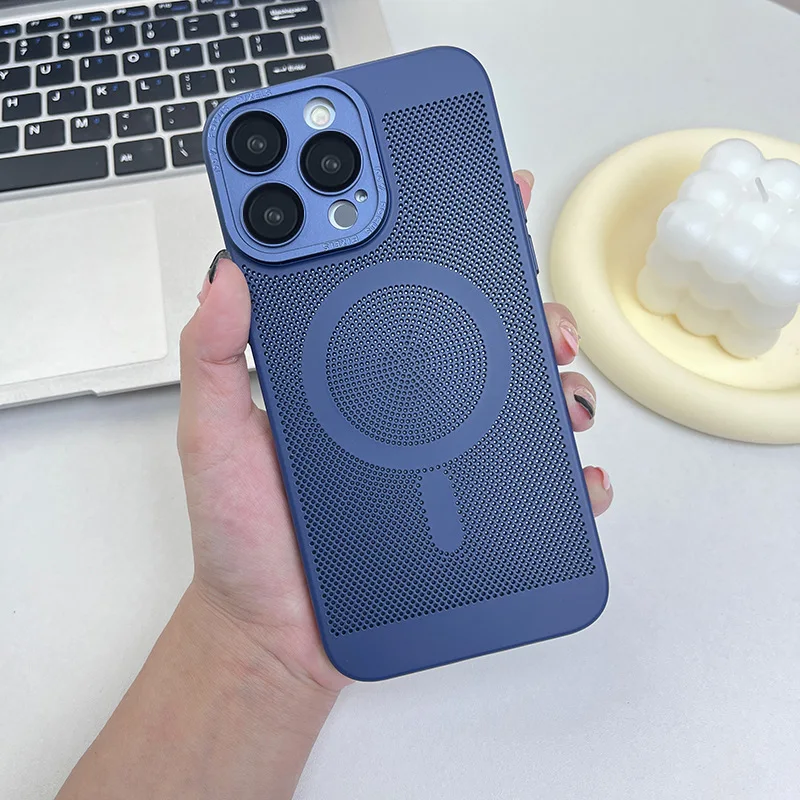 Роскошный матовый рассеивающий тепло отверстие для чехла Magsafe для iPhone 16, 15, 14, 13, 12, Pro Max Plus, задняя крышка с магнитной беспроводной зарядкой