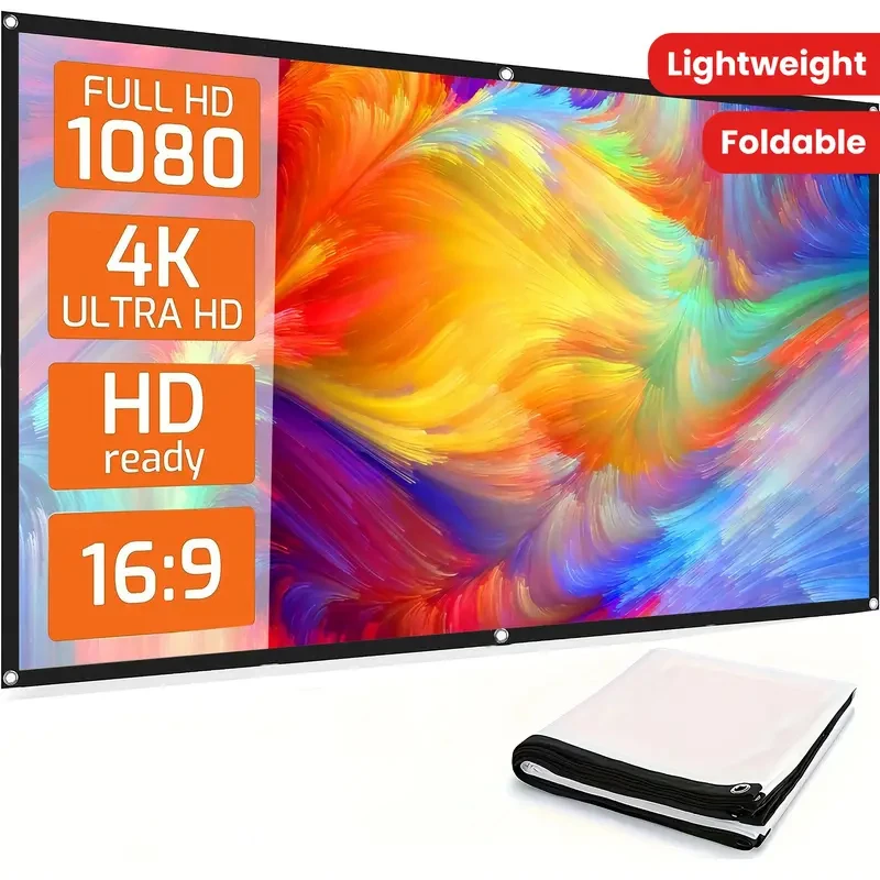 

60-150-дюймовый складной проекционный экран против морщин 16:9 подходит для проекционного домашнего кинотеатра, кемпинга и развлечений