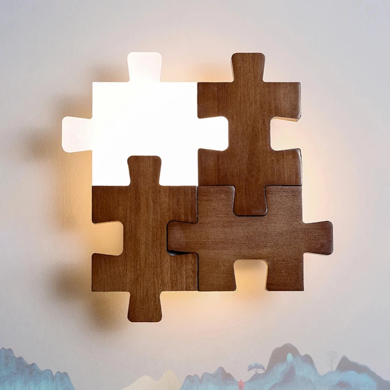 Jigsaw Puzzle Wall Lamp Children's Room Cute Wall Light Building Blocks Bedroom Lamps Living Room Decoration Mood light