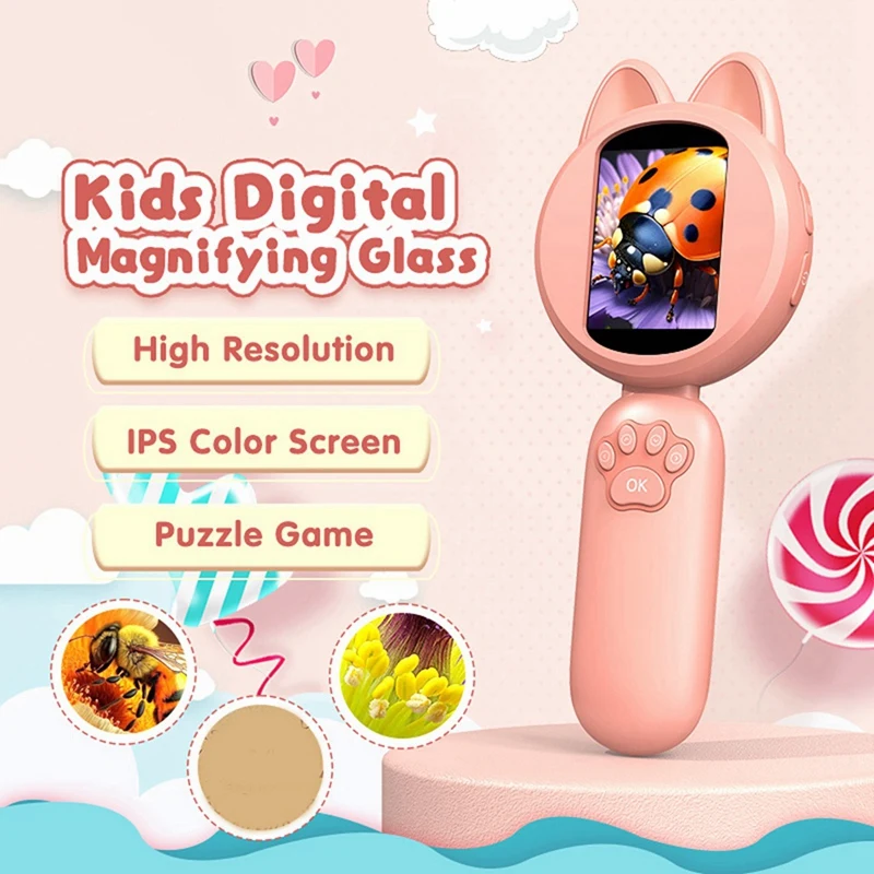 ABSJ-2 Polegada crianças microscópio de bolso portátil elétrico digital lupa microscópio ao ar livre haste brinquedo