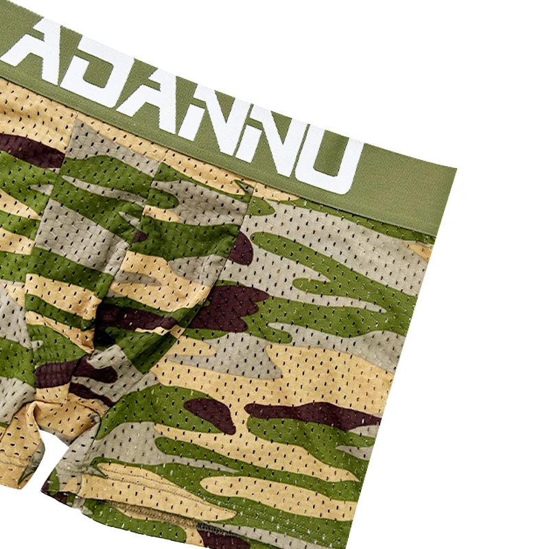 الرجال التمويه شبكة الورك وسادة زاوية مسطحة السراويل الملابس الداخلية الملاكم القطن لينة السراويل مرونة عالية شريط مرن الذكور سراويل