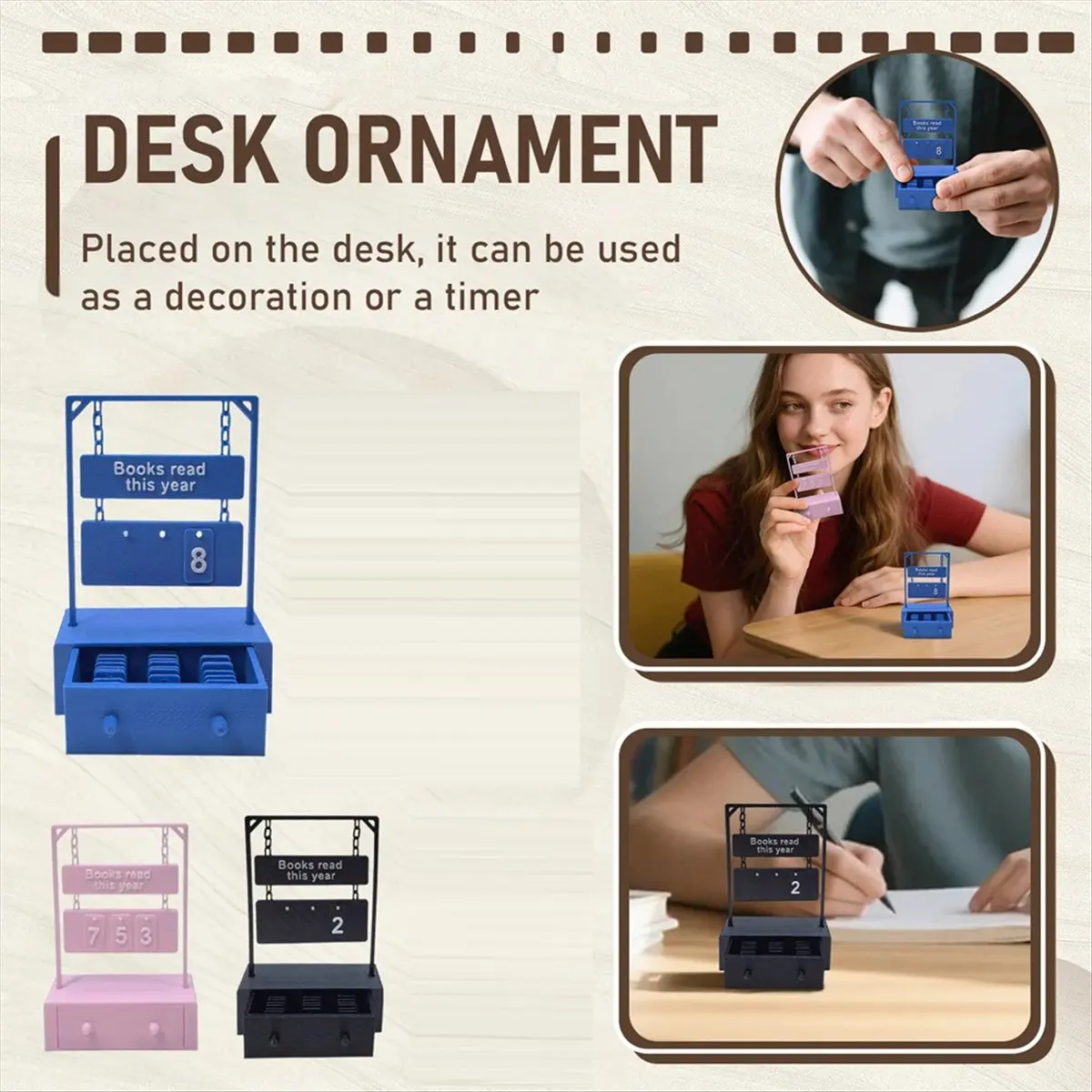STOCK-Manual Rotation Update Hanging Book Counter with Digital Storage for Classrooms Libraries and Reading Challenges Black