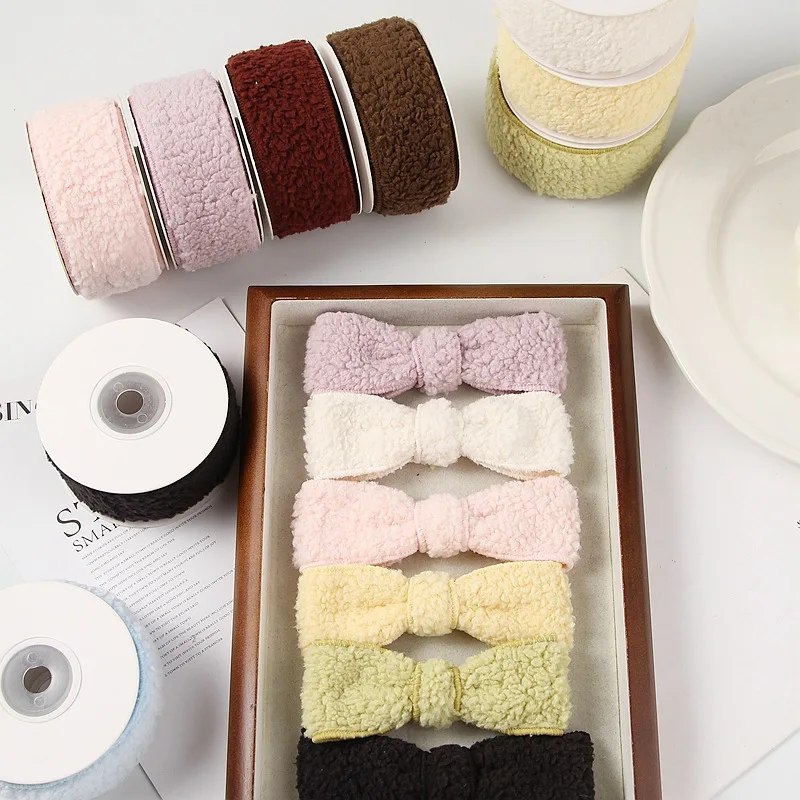 Winter Plush Pompom Ribbon Thick Cotton Polyester Fleece Velvet Material For Hair Bow Flower Packaging Materials Accessories