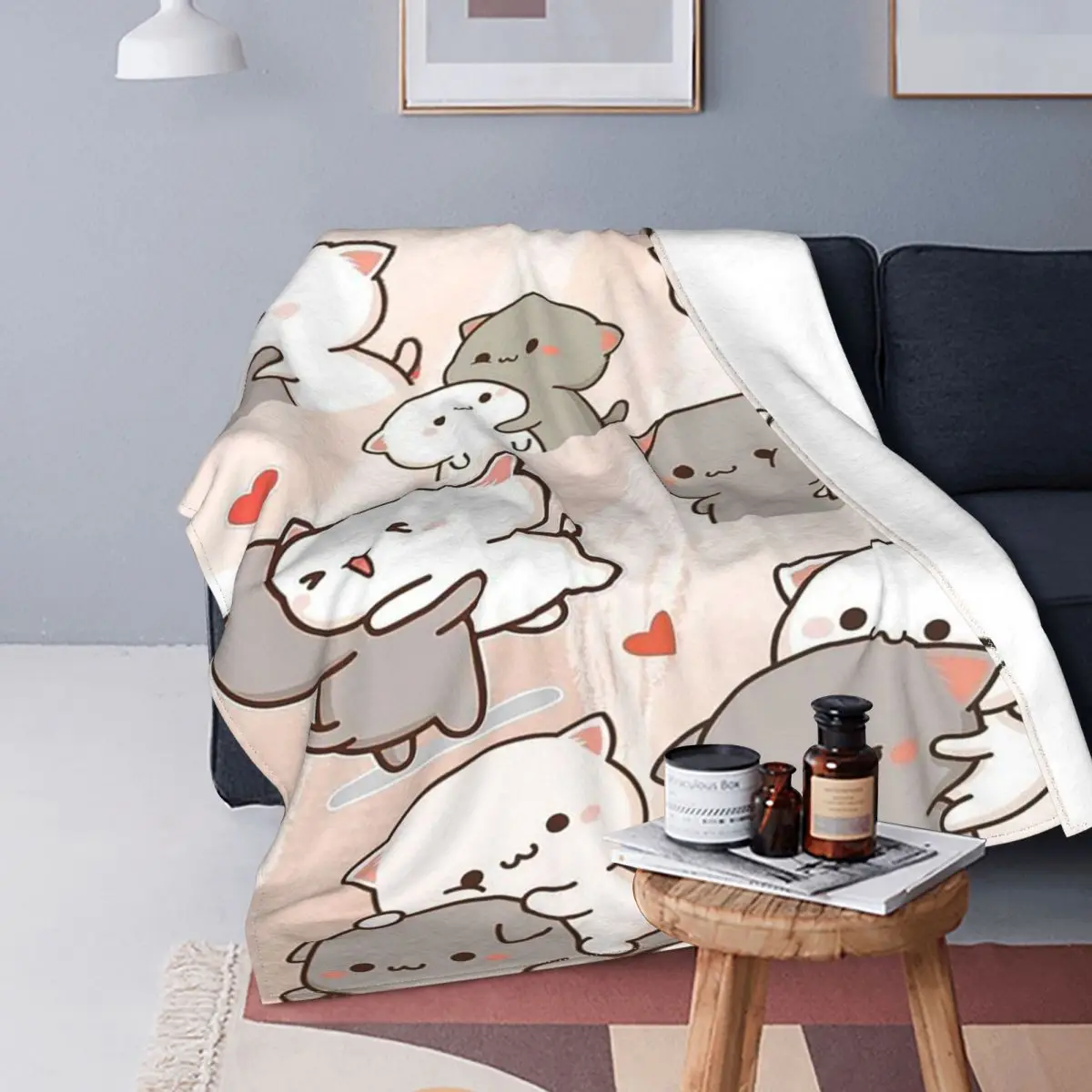 

Peach And Goma Cartoon Blankets Velvet All Season Cute Animal Gift Breathable Soft Throw Blanket for Bedding Office Bedspreads