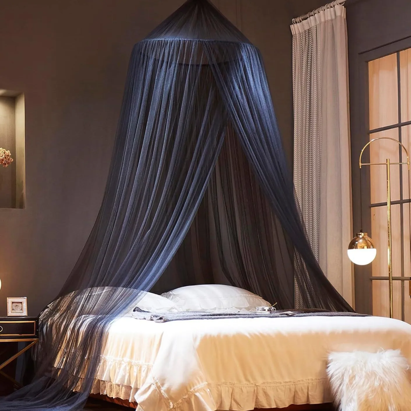 Pop-Up Dome Bed Canopy 1.5-1.8 m – Tool-Free Installation, Ultra-Fine Mesh Mosquito Net, Floor-Standing Top-Fix Design
