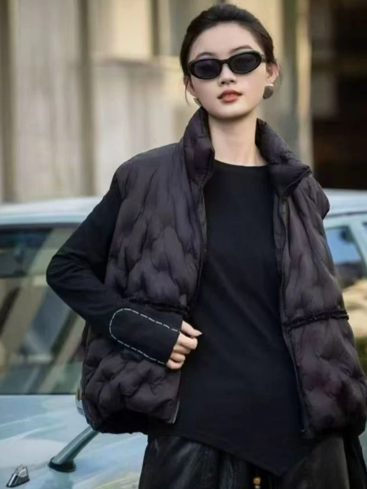 Damska kamizelka puchowa Y2K na zimę, luźna parka z kołnierzem, koreański styl casual, pogrubiona, ciepła, 90% biały puch kaczy, luźny płaszcz bez rękawów, odzież wierzchnia.