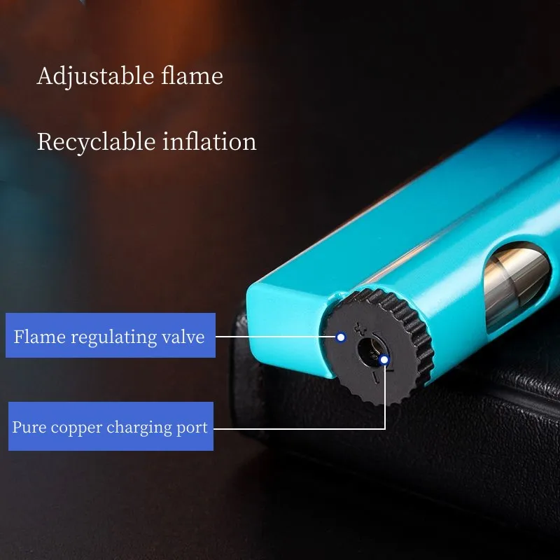 Creative Windproof Butane Gas Lighter Visible Gas Window Direct Blue Flame Cigar Lighter Portable Smoking Accessories Gadgets