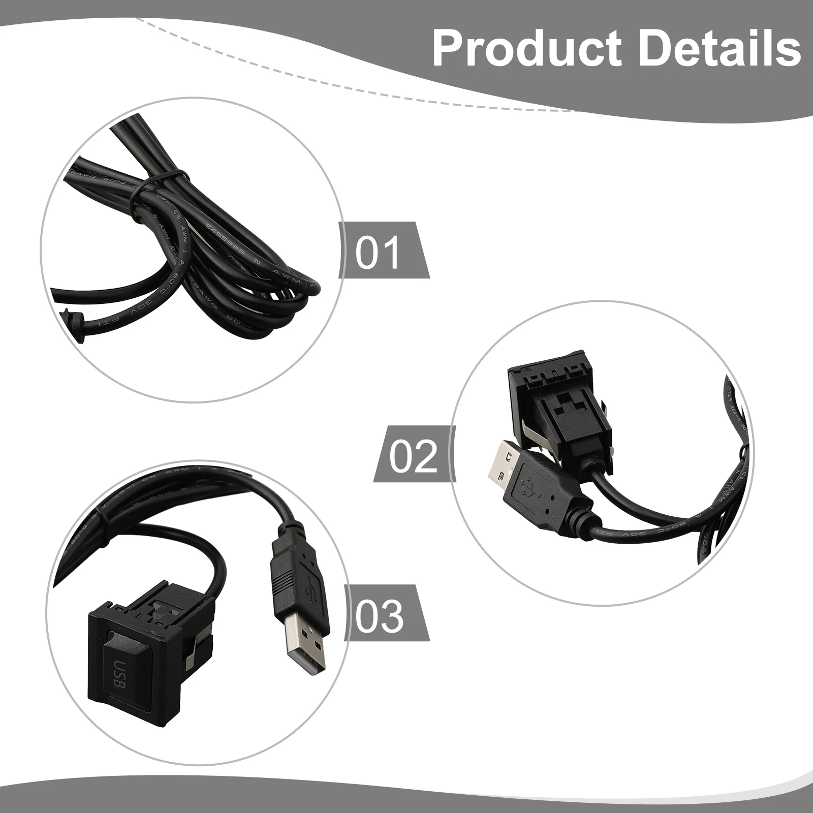 

3.3*2.3 (CM) Black Plastic USB With Dust Cover Extension High Quality Panel AUX Dash Flush Mount Adapter Cable