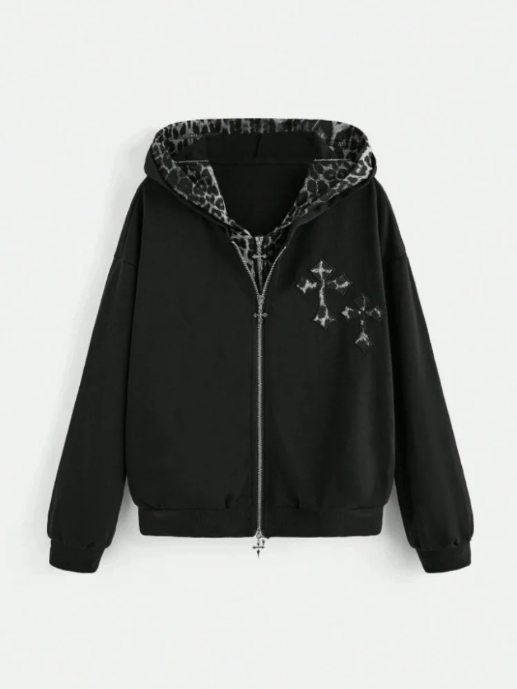 

Винтажная толстовка на молнии с капюшоном и животным принтом для мужчин и женщин, большой дизайн унисекс