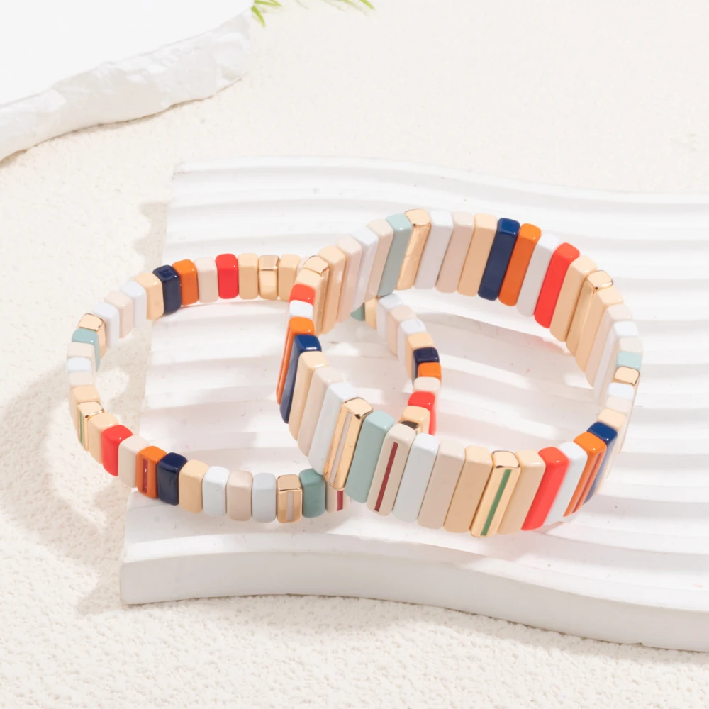 BEUTIFOR 2026 Enamel Cream Macron Colorful Bracelets For Women Wide Enamel Bohemian Color Elastic Bangle Wrist Accessory