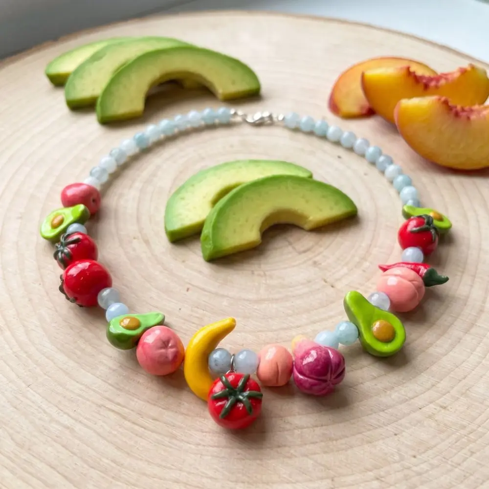 Fun Layered Beads Fruit Necklace Colorful Beads Stackable Multi Layer Choker Cherry Lemons Beaded Clavicle Chain Women