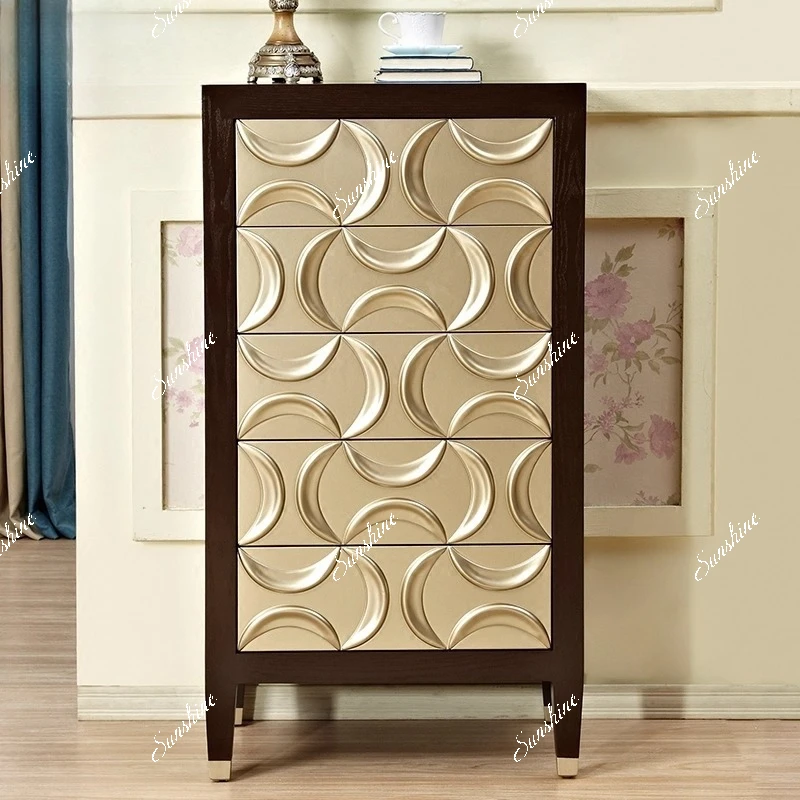 American solid wood carving flower locker living room retro storage cabinet