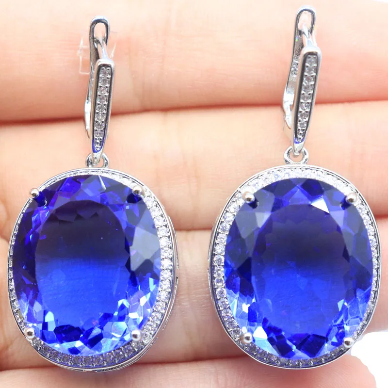 

Buy 4 Get 1 Free 40x21mm Delicate Fine Cut Big Gemstone 17.5g Violet Tanzanite Cz Women Dating Silver Earrings