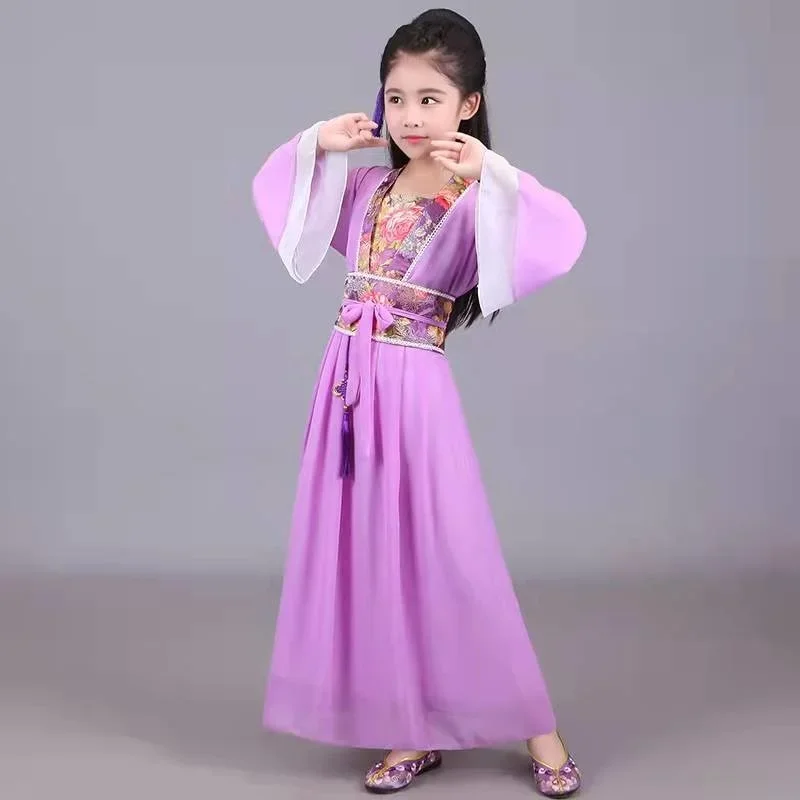 Chinese Girls Costume Ancient Kids Traditional Dresses  Folk Dance Performance Studio Realistic Dress for Children Gifts