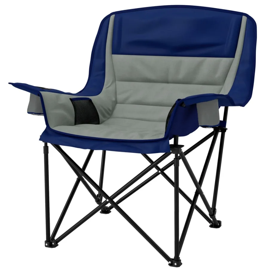 

Padded Camping Chair for Adults Portable Folding Camping Chair with Side Pockets Cup Holders Carry Bag Light Gray