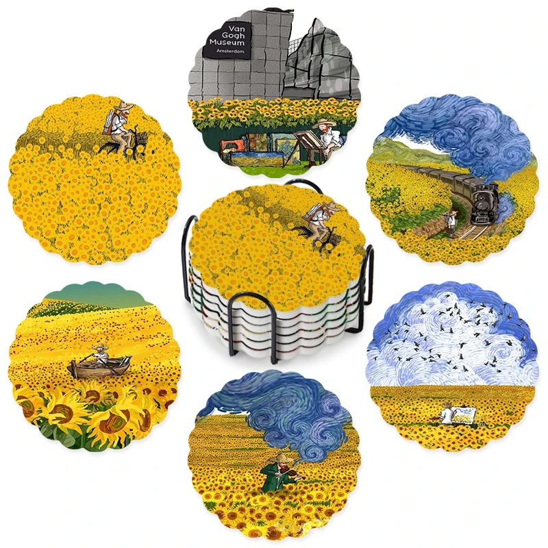 Coffee Beverage Coaster Textured Water Absorbent Coaster Artistic Placemat Vibrant Van Gogh Coaster For Office Kitchen Dining