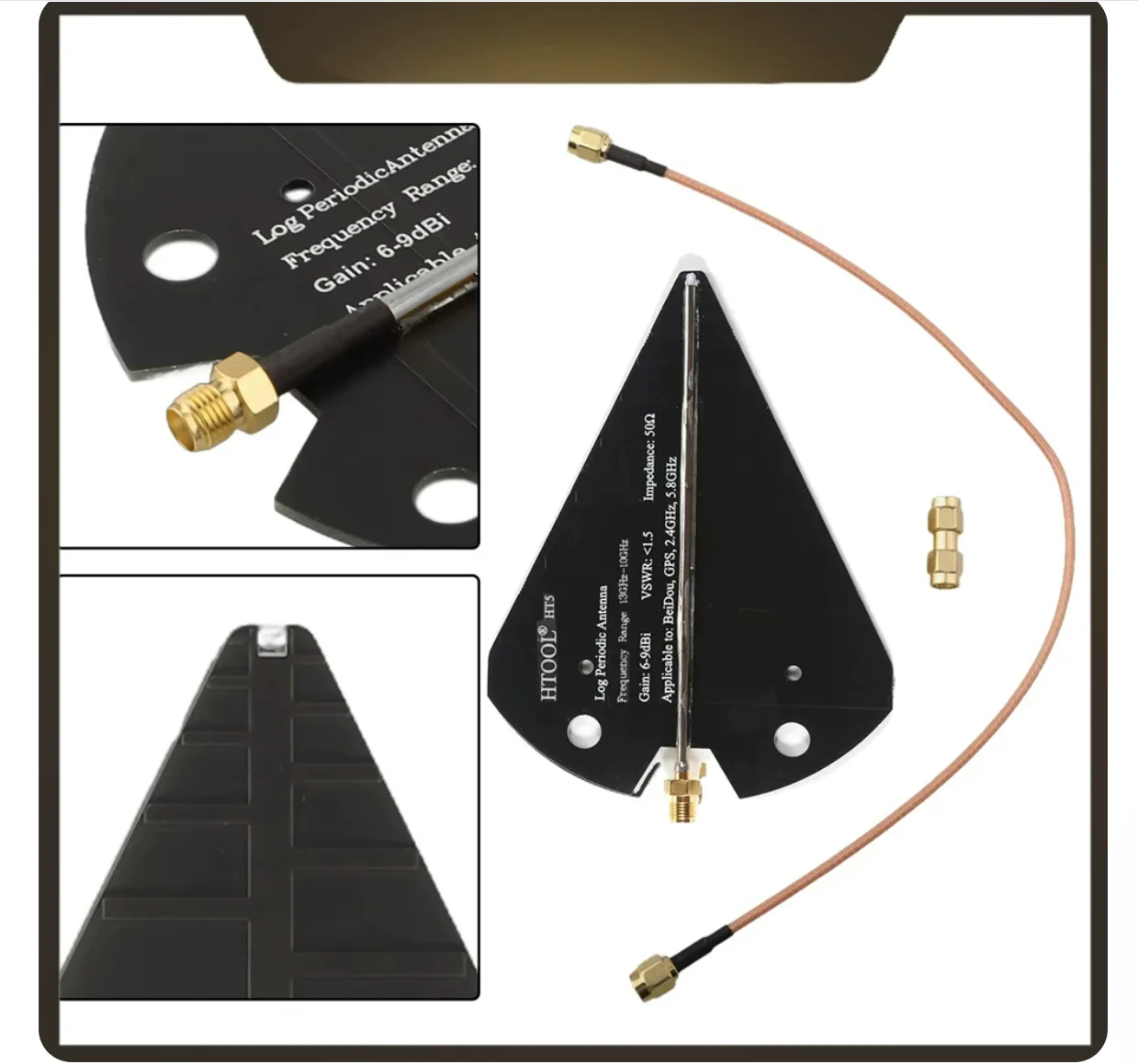 1 piece, HT5 logarithmic periodic antenna 13M-10GHz full band high gain directional receiving antenna UWB signal enhancement