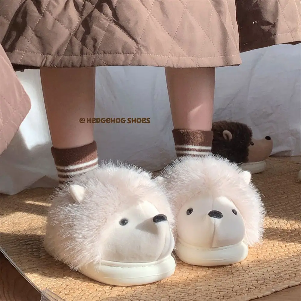 New fluffy snuggle hedgehog slippers women funny 3D animal home slides Christmas gift woman furry slides supple shoes size 44 45
