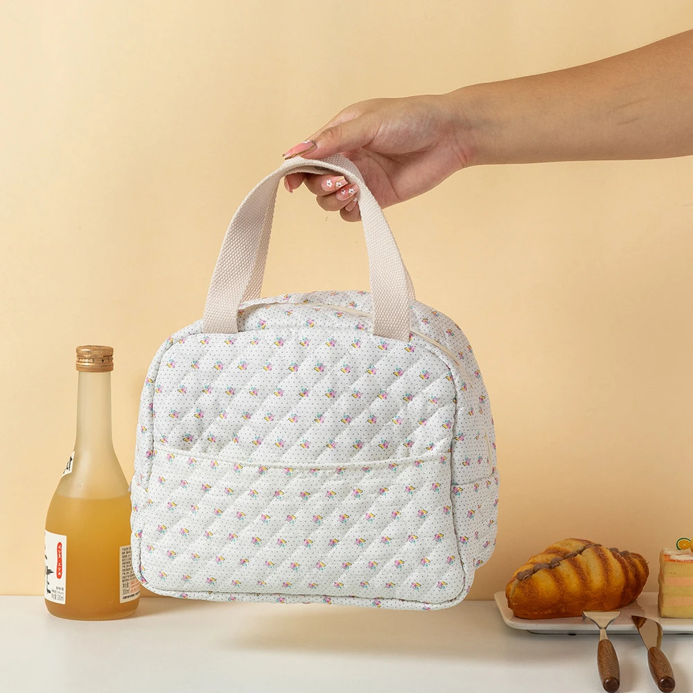 حقيبة غداء مطبوعة بالزهور سهلة التنظيف، حقيبة صندوق الغداء، حقيبة تبريد محمولة باليد، مقاومة للماء للنزهات والأنشطة الخارجية #5