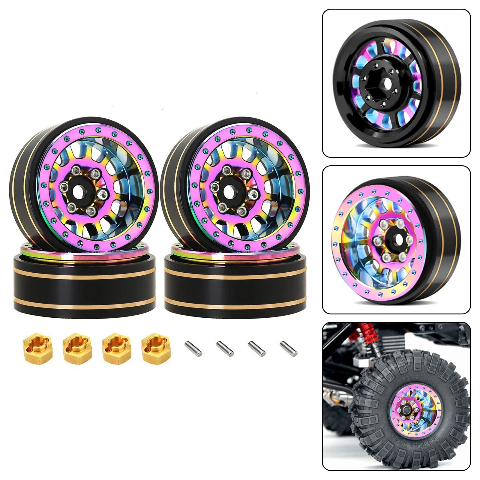 

4Pcs 1.1" Aluminium Alloy Brass Beadlock Wheel Hub Rims for Axial SCX24 1/24 RC Crawler Car Upgrade Modified Spare Wheel Rims