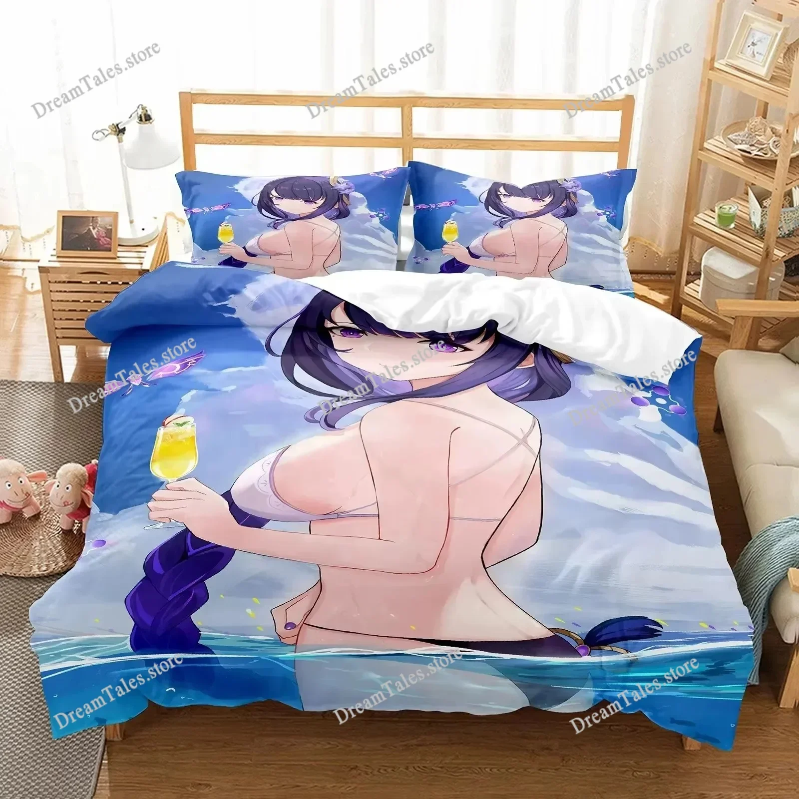 Girl Genshin Impact Beelzebul Cartoon Poster Sheets Quilt Covers Bedding Dormitory Sheets Bedding Set Soft Warm Bedding Set