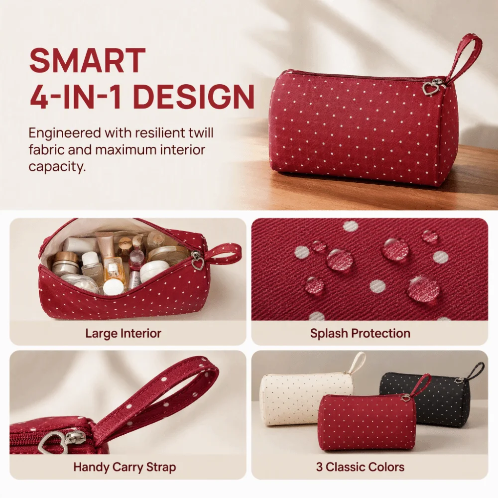 Polka Dot Cosmetic Bag Large Capacity Splash Resistant Makeup Handbag Lightweight Zipper Closure Travel Storage Bag for Travel