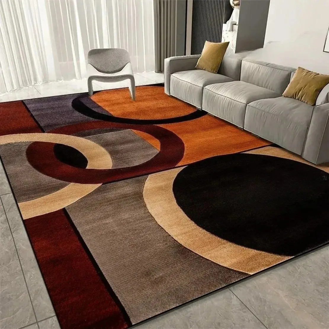 VIKAMA Rutschfester Moderner Kurviger Teppich Orange Beige Schwarz für Wohnzimmer Schlafzimmer Küche Dekoration – Detail 3