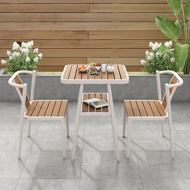

Courtyard Balcony Leisure Tea Table and Chair Combination Plastic Wood Outdoor Villa Outdoor Household Small Unit Open-air Water