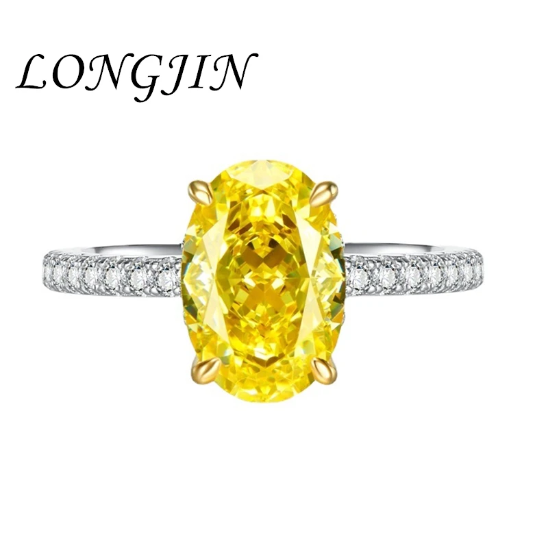 

LONGJIN New in S925 Sterling Silver Yellow Oval High Carbon Diamond 8*12mm for Women Jewelry Valentine's Day Gift for Wife