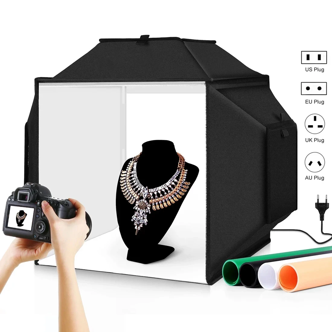 Description Picture 2 of item40CM/15.8'' Upgraded Photo Soft Box Kits,Photo Studio Light Box,Integrated Portable Photography Lightbox With 4 Colors Backdrop