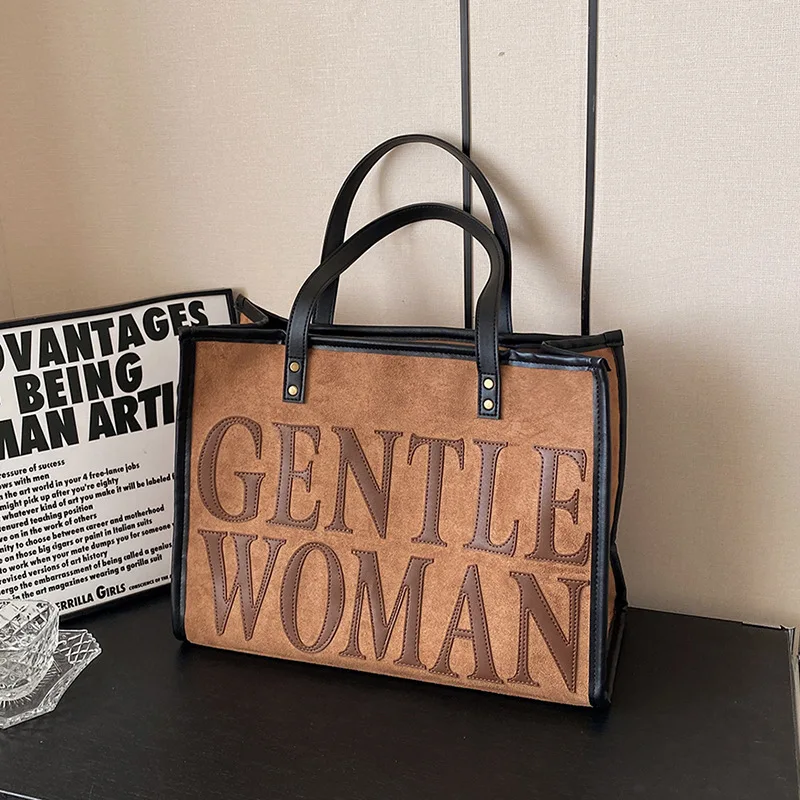 

New Suede Gentle Woman Letters Shoulder Bag Female Luxury Large Capacity Tote Bag