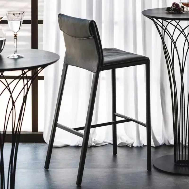 2026-Mn Lounge-Tabouret de bar en cuir de haute qualité, chaise nordique moderne, design moderne, meubles de maison