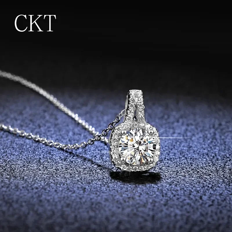 Luxury Real  PT950 Platinum Necklace Round 1 CT Moissanite Diamond Pendant Necklace For Women Wedding Party Bridal Fine Jewelry