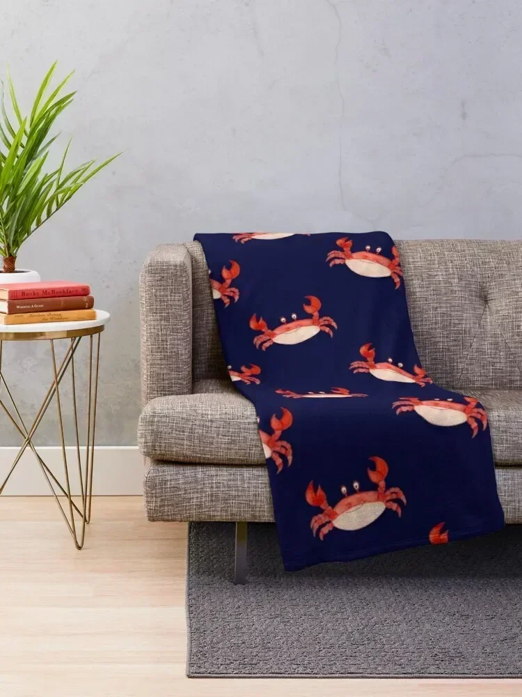 Crab Happy crabby seaside crustaceans, fun red animal sea ocean lobster Throw Blanket Warm Bed linens Sleeping Bag Blankets