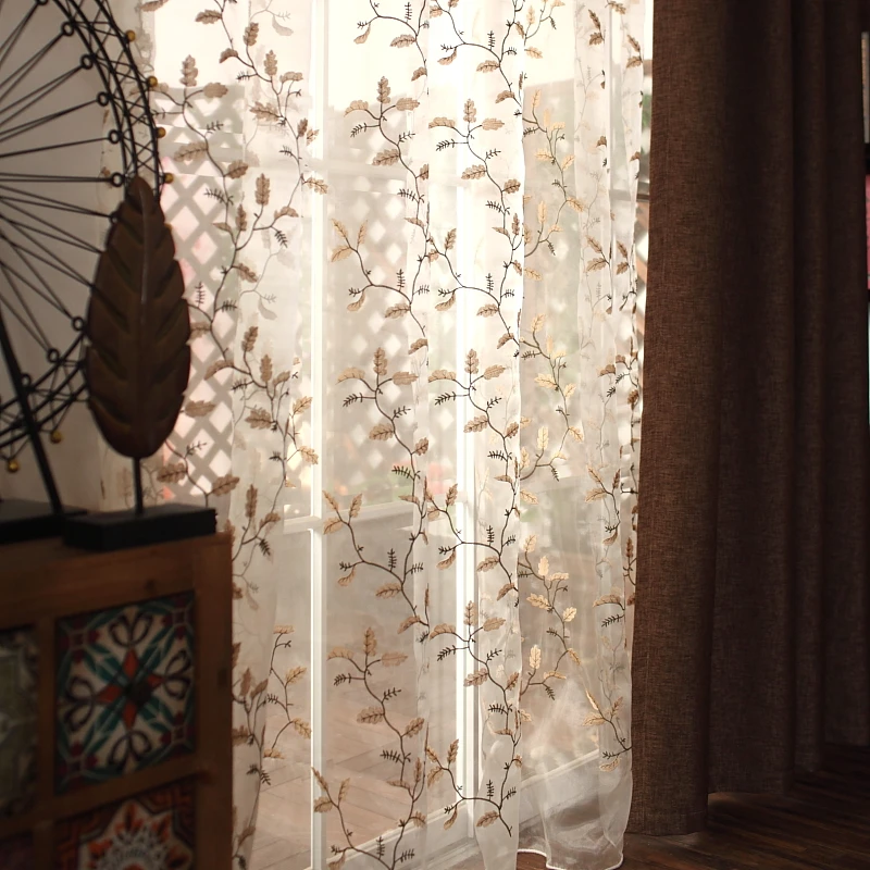 

New Chinese Linen Scandinavian Embroidery Curtains for Bedroom Living Room Blackout Gauze Finished Modern American Style