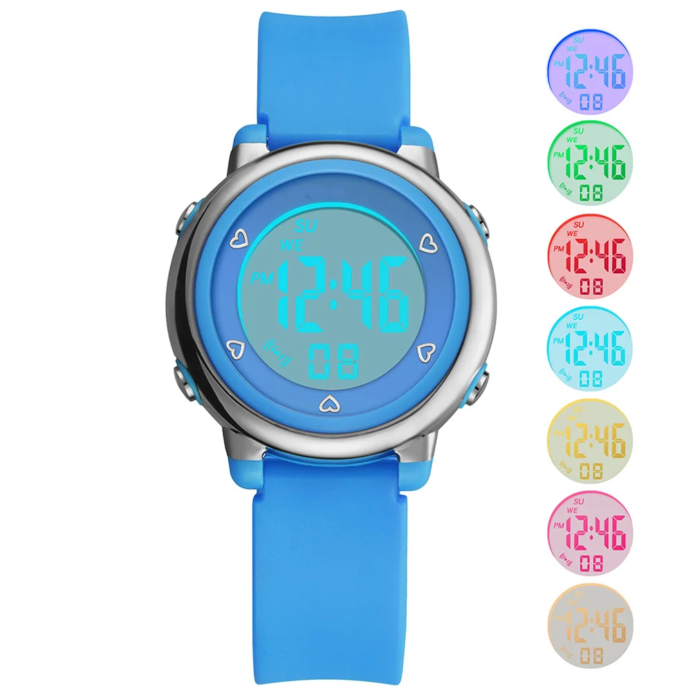 1Pcs Waterproof Blue Electronic Watch Multi-Function LED Stopwatch Timing Alarm Luminous for Students Women