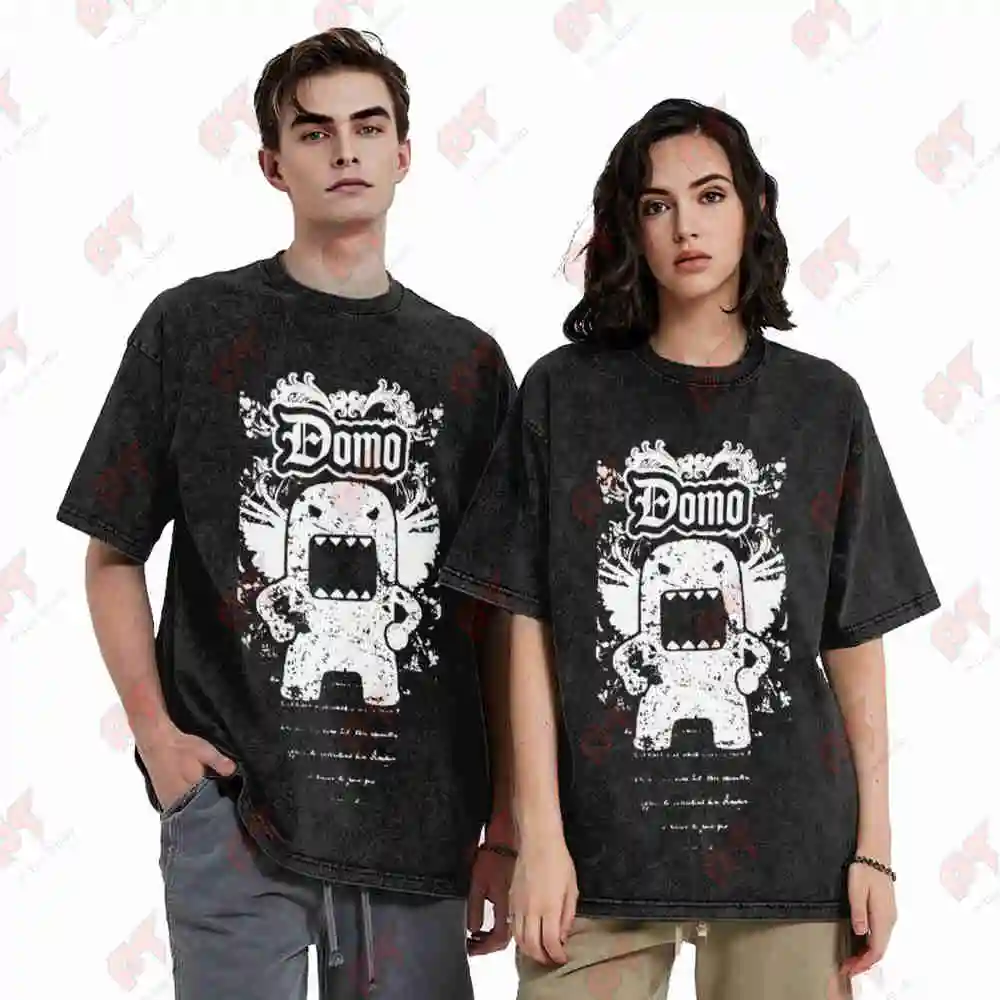 Domo Kun Grunge Scene Emo Cyber Y2K Vintage Washed Tee Pure Cotton T-Shirt view 5
