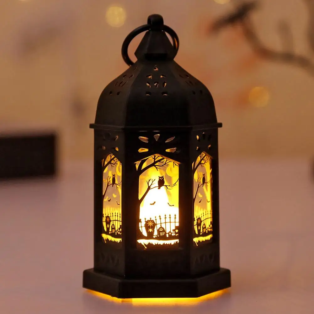 Mini Decorative Lantern Spooky Halloween Castle Lanterns with Flickering Led Lights for Table Decoration Battery for Halloween